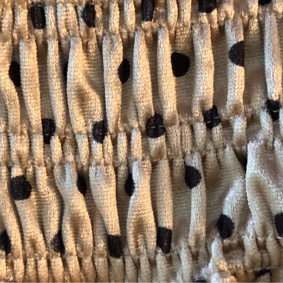 LULU’S Chic Upgrade Cream Black Polka Dot Velvet VNeck Smocked Hem Sleeves XL - Picture 5 of 10